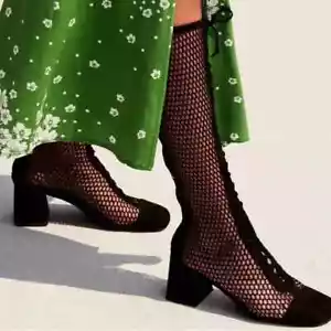 NUOVO Free People Jeffrey Campbell Joe stivali stringati a rete zip posteriore nero TAGLIA 7,5 - Foto 1 di 4