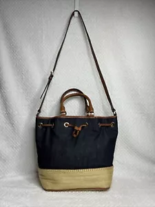MK Michael Kors borsa di paglia jeans blu denim con coulisse vintage bluejeans - Foto 1 di 10