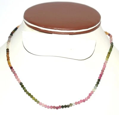 925 Argento Fine Multi Tormalina Gemma 3 MM Perline Rotonde 20 " Collana - Immagine 1 di 4