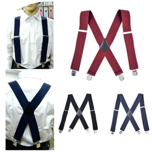 50MM MENS XXL WIDE HEAVY DUTY X SHAPE BRACES ELASTIC SUSPENDERS TROUSER CLIPS - Picture 1 of 16