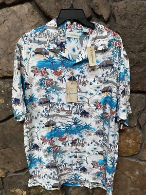 Caribbean Island Print Short Sleeve Hawaiian Camp Shirt Mens M,L NWT ST5WC860 - Image 1 of 3
