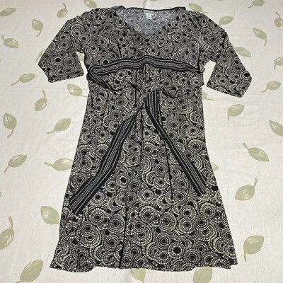 Motherhood Maternity Women's Black/Tan Dress Geo Design V-Neck 3/4Sleeve Size XL - Image 1 of 4