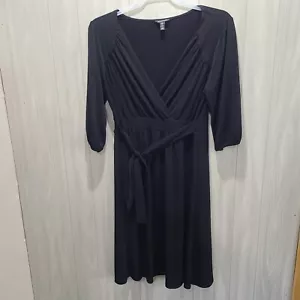 George Stretch Women Black V-Neck with Tie Waist Size XL 16/18 Goth Alternative - Picture 1 of 8