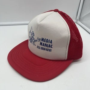 Vintage SnapBack Red White Cap Hat Media Maniac BSU KBUN KB101 Mesh Back Toppers - Picture 1 of 6