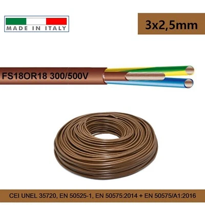 CAVICONDOR Cavo filo elettrico ANTIFIAMMA marrone 3x2,5 mm FS18OR18 vendita a metro