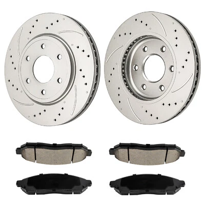 Front Drilled Rotors Brake Pads For Nissan Frontier Suzuki Equator 05 06 07-2019 - Image 1 of 4