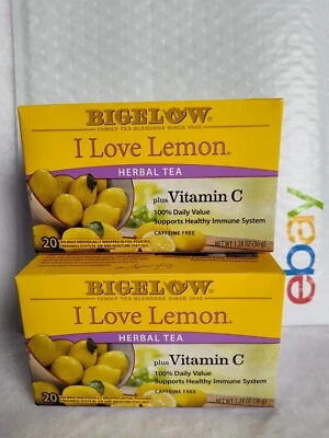 2 Cajas de Té de Hierbas Bigelow I Love Limón Plus Vitamina C - 20 Bolsas de Té Exp 7/26 Foto 1 de 4