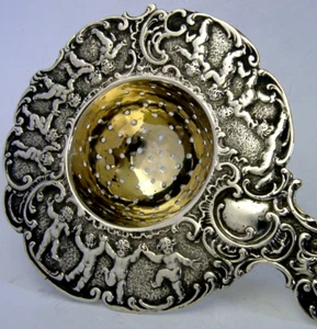 BEAUTIFUL HANAU STERLING SILVER TEA STRAINER CHERUBS c19100-1910 ANTIQUE 58g - Picture 1 of 8