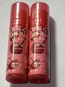 2 Bath & Body Works Cherry Vanilla Lip Balm SPF15 Vitamin E 0.25oz Discontinued - Picture 1 of 2