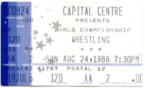 1986 WORLD CHAMPIONSHIP WRESTLING WCW ticket stub 8/24 Capital Centre HULK HOGAN Cover