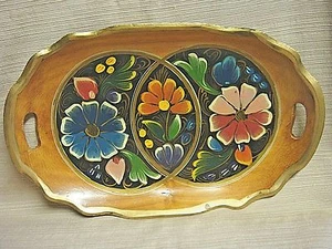 VINTAGE Hand Crafted LARGE & COLORFUL OVAL WOODEN TRAY - A Real Beauty - Picture 1 of 8