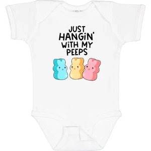 Inktastic Easter Just Hangin' With My Peeps! Baby Bodysuit Cute Funny Bunny Son - Picture 1 of 12