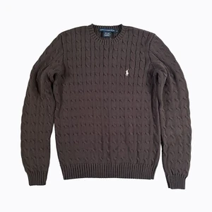 Ralph Lauren Sport Chocolate Sweater Cable-Knit Cotton Crewneck Y2K Preppy Sz M - Picture 1 of 7