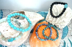 Faux Türkis Meeresschildkröte und Stein Perlen Stretch Armbänder, 6 Stile *NEU* - Bild 1 von 18