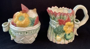 Fitz & Floyd 1996 Herb Garden Vegetable Sugar & Creamer, Bows W/ Spices - Picture 1 of 8