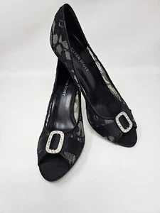 New Karen Scott Ellie Black Lace Rhinestone Peep Toe Pumps Size 8.5 - Picture 1 of 6