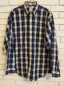 Brooks Brothers Blue Yellow Multi Check Button Down Dress Shirt Sz. Lg Preppy - Picture 1 of 5