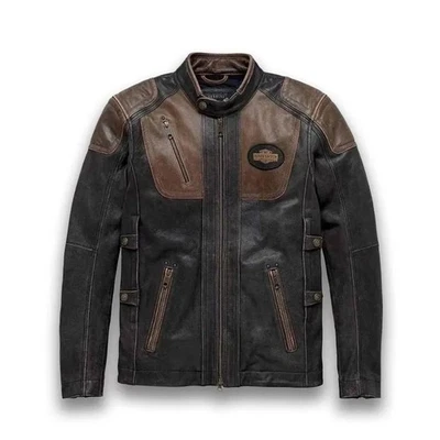 Harley Davidson Men’s Trostel Leather Biker Jacket – Motorcycle Riding Jacket - Image 1 of 3