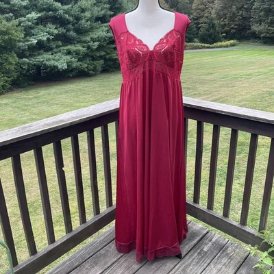 OLGA Camisón Vestido Floral Encaje Nylon Rojo Vintage 98680 Plus 3XL Foto 1 de 4