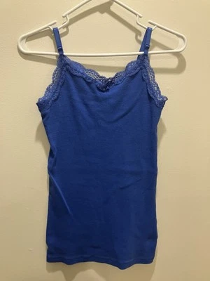 Faded Glory Size Small (4-6) Ladies Cotton Blue  With Lace Sleeveless Tank/Cami - Image 1 of 4