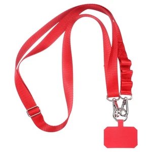Smycze telefoniczne, 55" regulowany nylonowy pasek na szyję crossbody z naszywką, czerwone - Zdjęcie 1 z 6