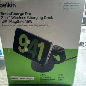 Belkin BoostCharge Pro 2-in-1 Wireless Charging Dock with MagSafe Sand Open Box - Picture 1 of 3