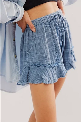 Pantalones Cortos Free People FP One Solona tiro medio con volantes cordón azul verano nuevos con etiquetas xs Foto 1 de 4