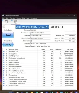 WD20SMRM-59A4PS1 2TB Donor Drive 195h Good Health WDC WX12A813ADLN - Picture 1 of 4