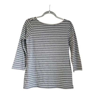 Croft & Barrow Mujer S Negro Blanco Rayas Manga 3/4 Top Cuello Barco Informal Foto 1 de 4