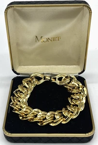 Vintage Monet goldfarbene Doppelgliederkette Armband klobig neu NOS 7-1/2" - Bild 1 von 7