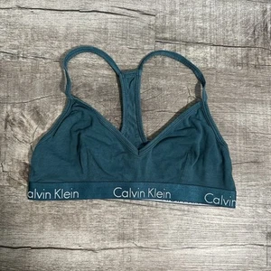 Calvin Klein Motive Cotton Lightly Lined Bralette Bra Women’s M Emerald Green - Picture 1 of 6