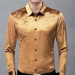 Men Velvet Shirt Floral Blouse Tops Casual Formal Printed Flower Pleuche - Picture 1 of 19