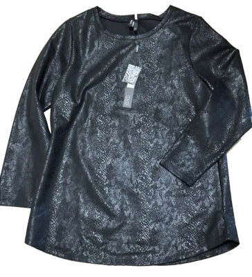 Ravel Anthropology M 黑色人造皮革鳄鱼长 Slv 圆领上衣全新带标签 — 第 1/4 张图片