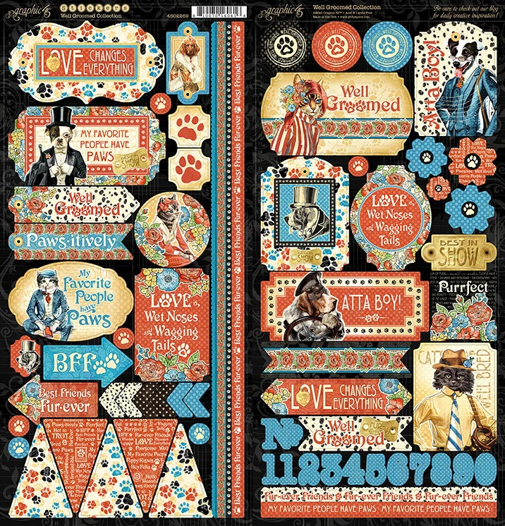 Graphic 45 WELL GROOMED Cardstock Stickers Puppy Dog Cat Mixed Media Scrapbook - Image 1 of 1