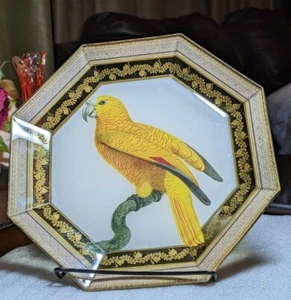 Vintage Monarsie Decoupage Yellow Parrot on Glass Octagon Plate by Jared Holmes - Picture 1 of 12