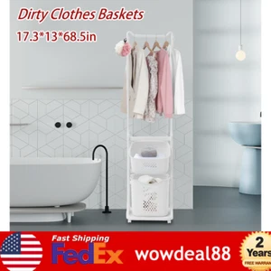 Laundry Basket Plastic Clothes Storage 2 Section Organizer Hamper Rack Shelf - Picture 1 of 17