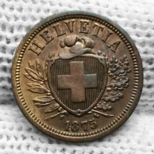 SWISS, 2 rappen or centsimI 1875, qFDC - Picture 1 of 2