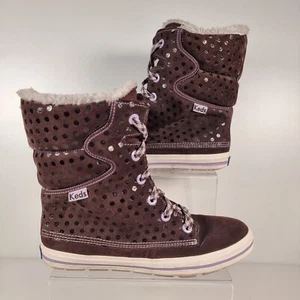 Keds Brown Suede Polka Dot Ladies' Boots With Faux Fur Lining Size 5 - Picture 1 of 12