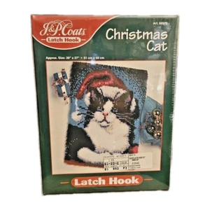 CHRISTMAS CAT Latch Hook Kit  Sealed J.P. Coats 20"x27" - Picture 1 of 6