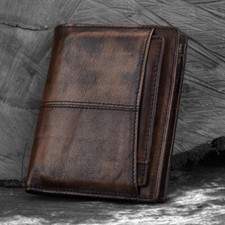Vintage Cowhide Leather Men's Billfold Wallet RFID Blocking Business Card Holder