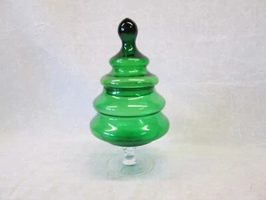 Empoli Italian Art Glass 9.75" Green CHRISTMAS TREE Covered Candy Dish Jar Clear - Picture 1 of 5