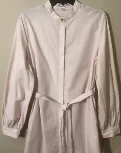 Calvin Klein 100%Cotton Dress Peach/White Striped Button Front Tie Belt Sz 6 NWT - Picture 1 of 10