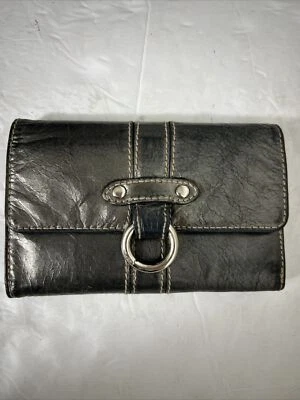 Cartera vintage de cuero Wilson para mujer gris a presión envejecida 6x3,5x,5 Foto 1 de 4