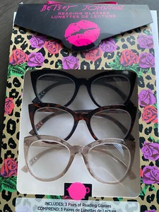 Paquete de 3 Gafas para Lectores BETSEY JOHNSON GRUESAS Negras, Tortuga, Doradas +2.00 Nuevas en Caja - Imagen 1 de 6