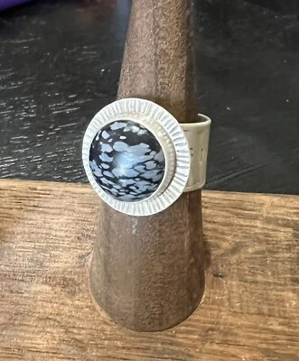 Anillo de obsidiana copo de nieve hecho a mano - plata de ley - talla 8 Foto 1 de 4