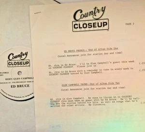 RADIO SHOW: GLEN CAMPBELL COUNTRY CLOSEUP 11/8/82 GUEST ED BRUCE w/9 TUNES - Picture 1 of 4