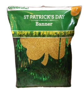 Striscione ghirlanda glitter trifoglio decorazione giorno di San Patrizio e Happy St ~ 9 piedi - Foto 1 di 5