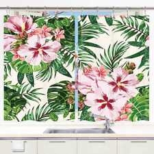 Juego de 2 paneles cortinas de cocina de jardín tropical hoja verde cortinas de ventana con ganchos