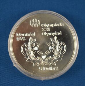 Canadian Olympic Coin - Frosted - Silver Olympic Rings and Wreath 1974-76