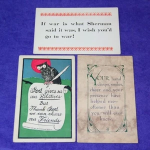 Lot von drei (3) antiken Danke, Freunde und Go to Hell Grüße Postkarten - Bild 1 von 2